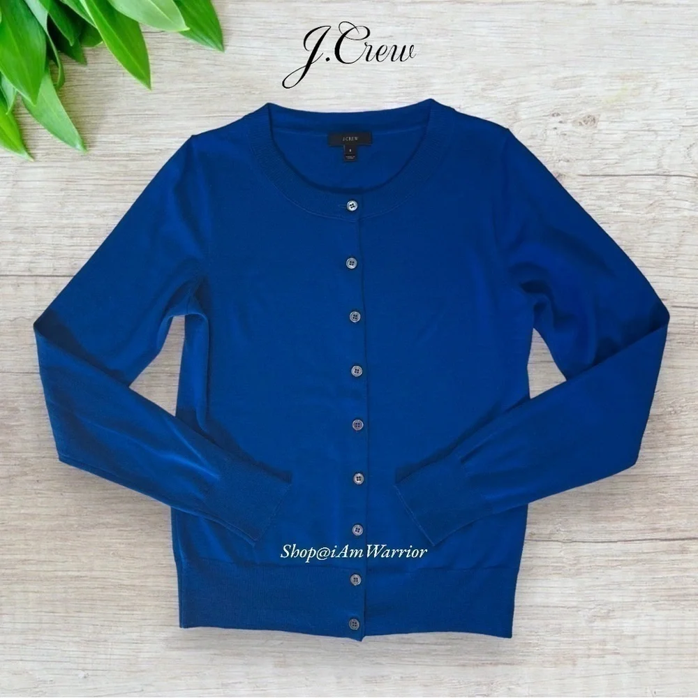 J.Crew electric blue Tippi fine wool crewneck cardigan sweater *shop@iamwarrior